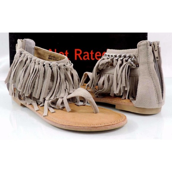 Not Rated Keep The Peace Fringe Flat Thong Sandals Taupe Size 6.5 - Picture 1 of 9